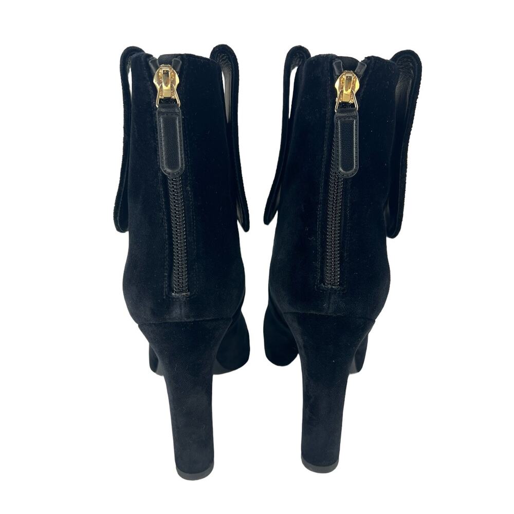 CHANEL Black Velvet Ankle Boots with Gold CC Medallion - Picture 10 of 16